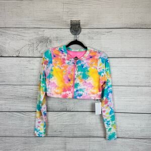 Swimsuits For All Multicolor Tie-Dye Zip Front Long Sleeve Bikini Top